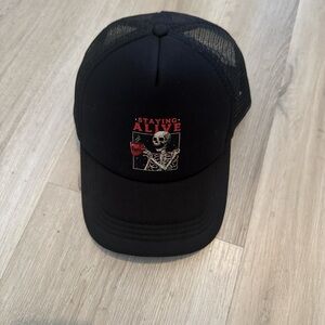 Black Trucker Hat with Skeleton Graphic